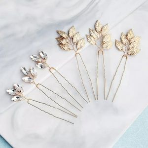 Wedding gold leaf crystal hair pins